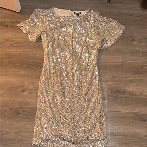 Hilary Radley Gold Sequin Sheath Cocktail Dress